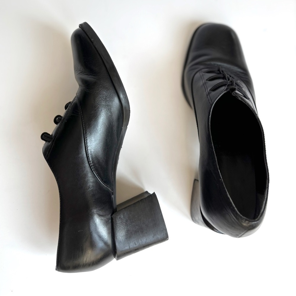 Vintage 90s Brazilian Made Black Leather Chunky Heel Platform Loafer Mary Jane - Picture 2 of 8